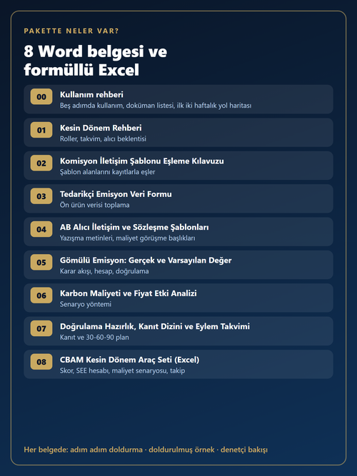 Pakette 8 Word belgesi ve formüllü Excel araç seti