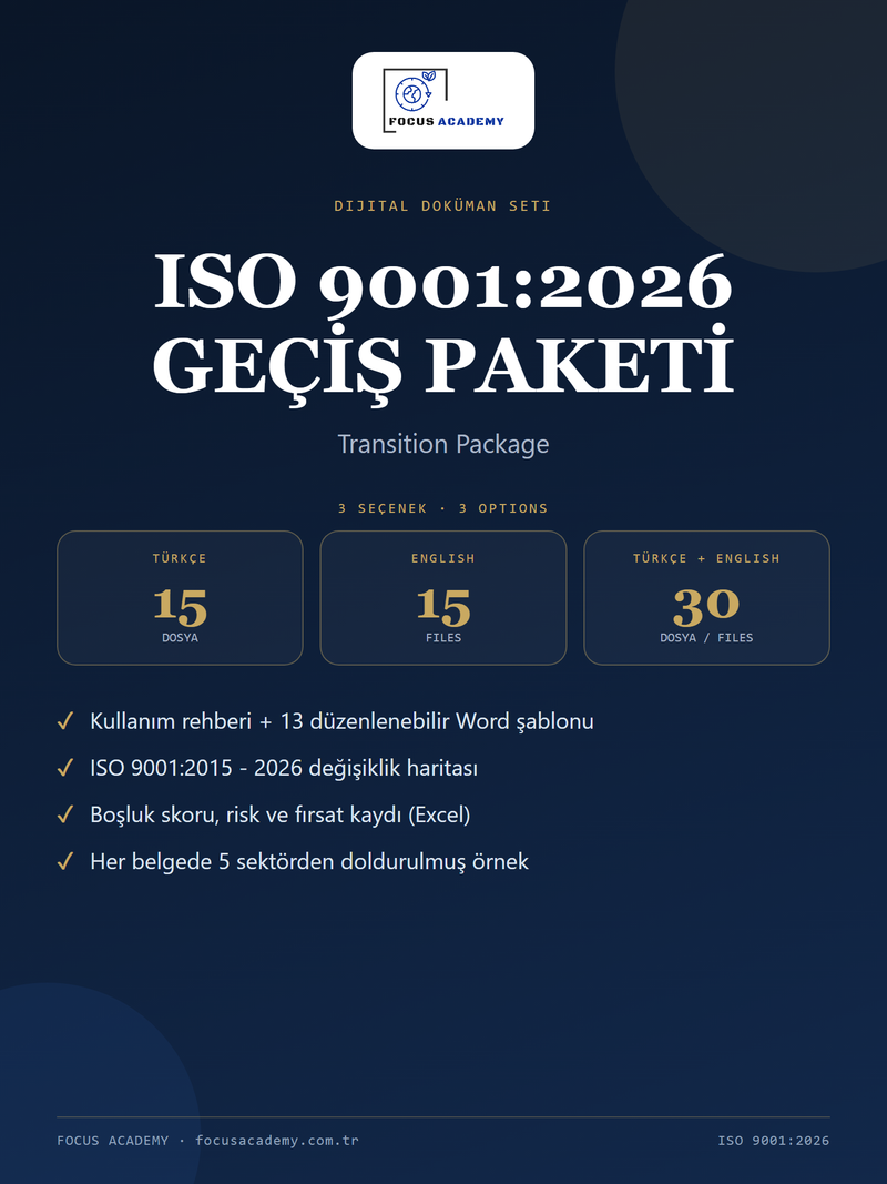 ISO 9001:2026 Geçiş Paketi kapak: Türkçe, English, Türkçe + English