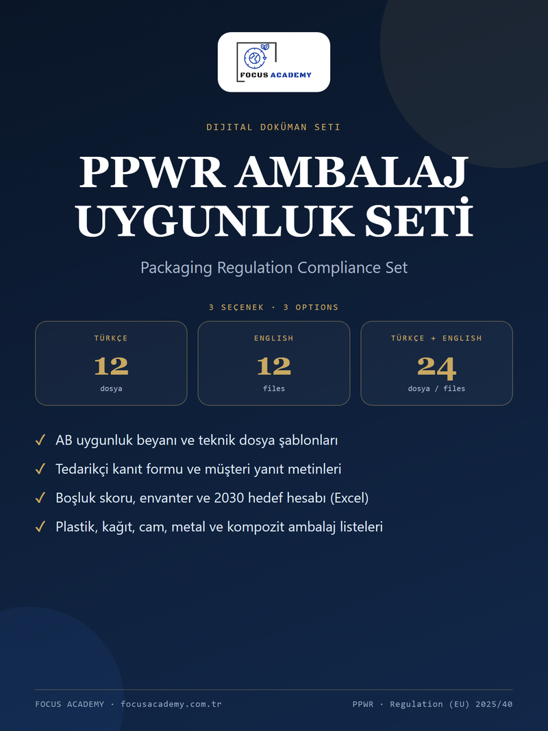 PPWR Ambalaj Uygunluk Seti kapak: Türkçe, English, Türkçe + English