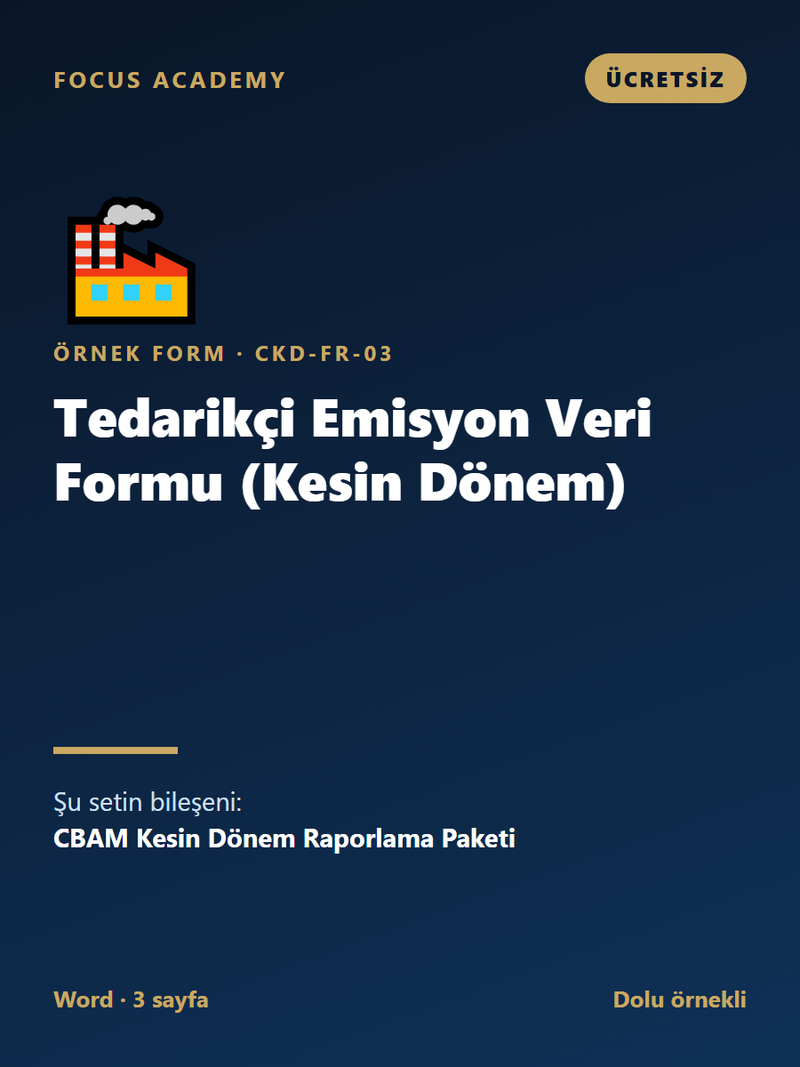 Ücretsiz Örnek: Tedarikçi Emisyon Veri Formu (Kesin Dönem)